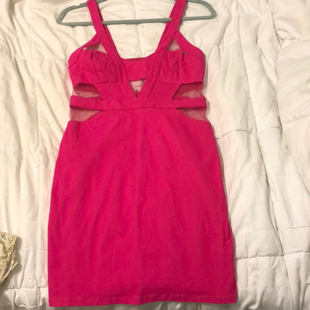 Hot pink, cutout, bodycon dress